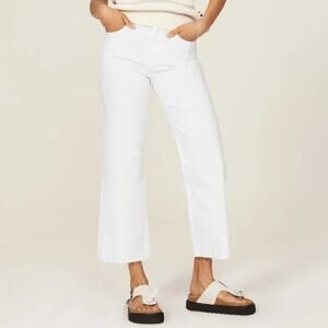 7 For All Mankind Cropped Alexa Jeans High Rise Wide Leg Raw Hem Denim White 30